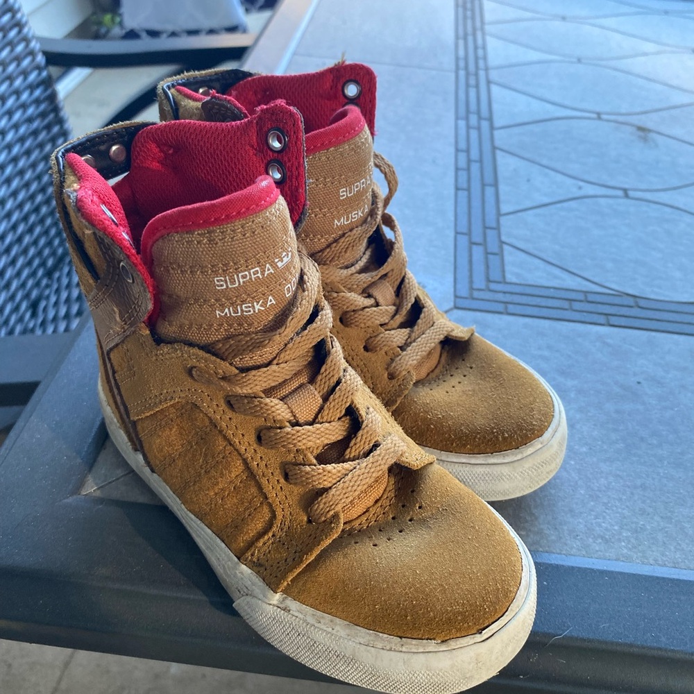 Supra Kids High-Top Sneakers - Brown and Red